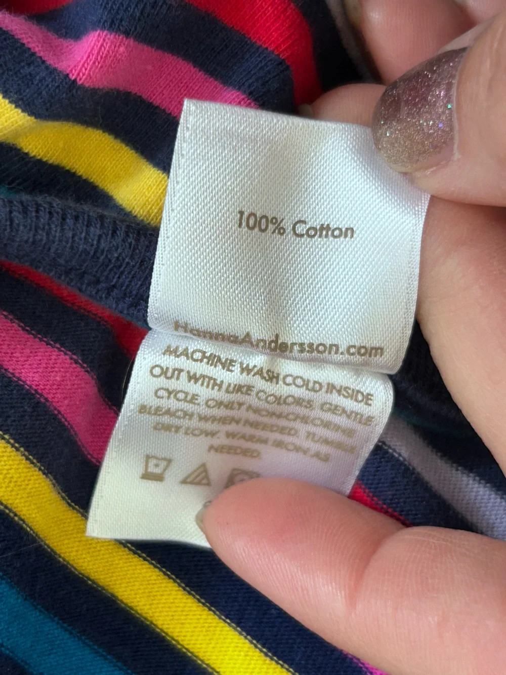 Hanna Andersson Rainbow Striped Long Sleeve 100% Cotton Dress Size 120CM/6-7